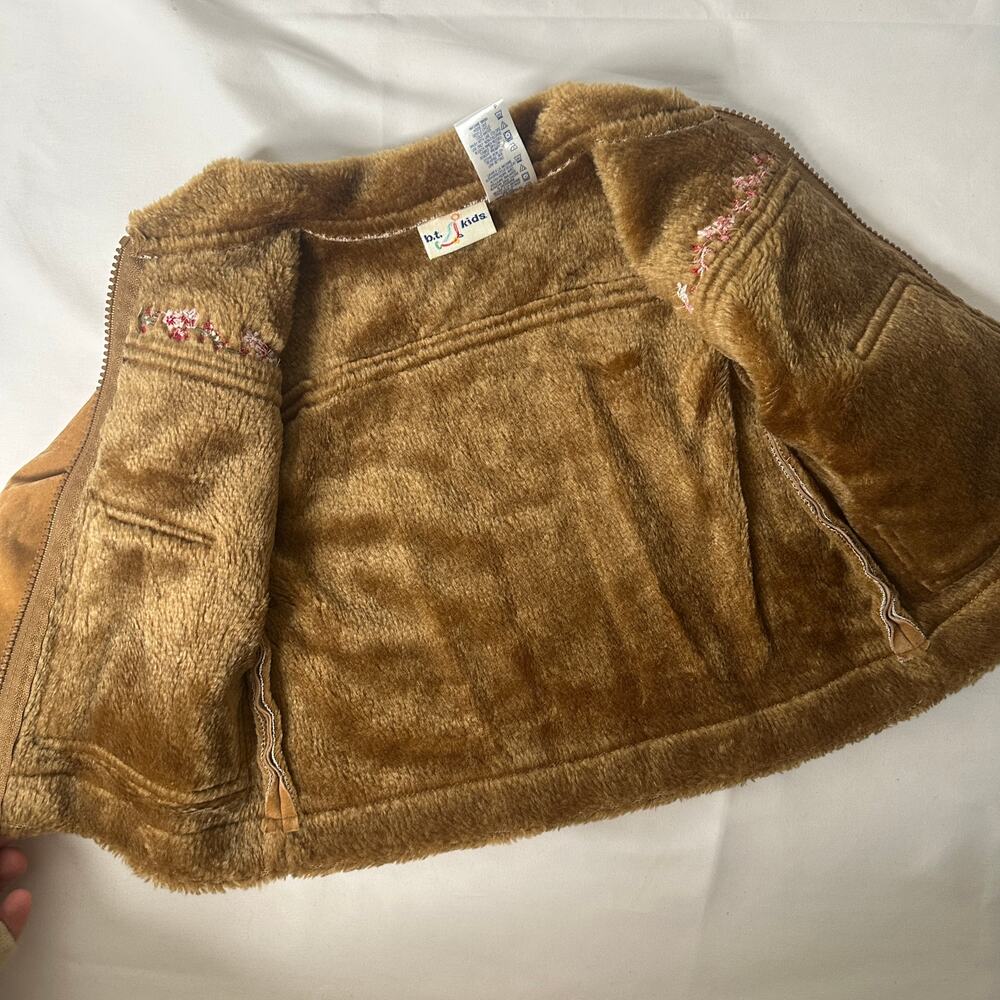 Vintage B.T. Kids Floral Embroidered Brown Faux Fur Suede Jacket / Coat Sz 18 mo - Picture 7 of 9